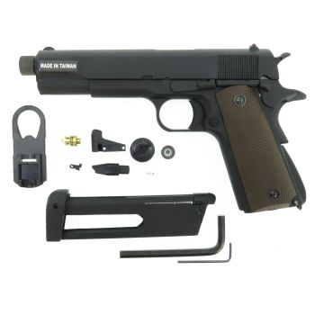 KJW M1911 "PRO" GBB, CO2 Version, mit Begadi Stainless Efficiency Ventil, CNC Alu Pistonhead, Koffer & Maintenance Kit (frei ab 18 J.)